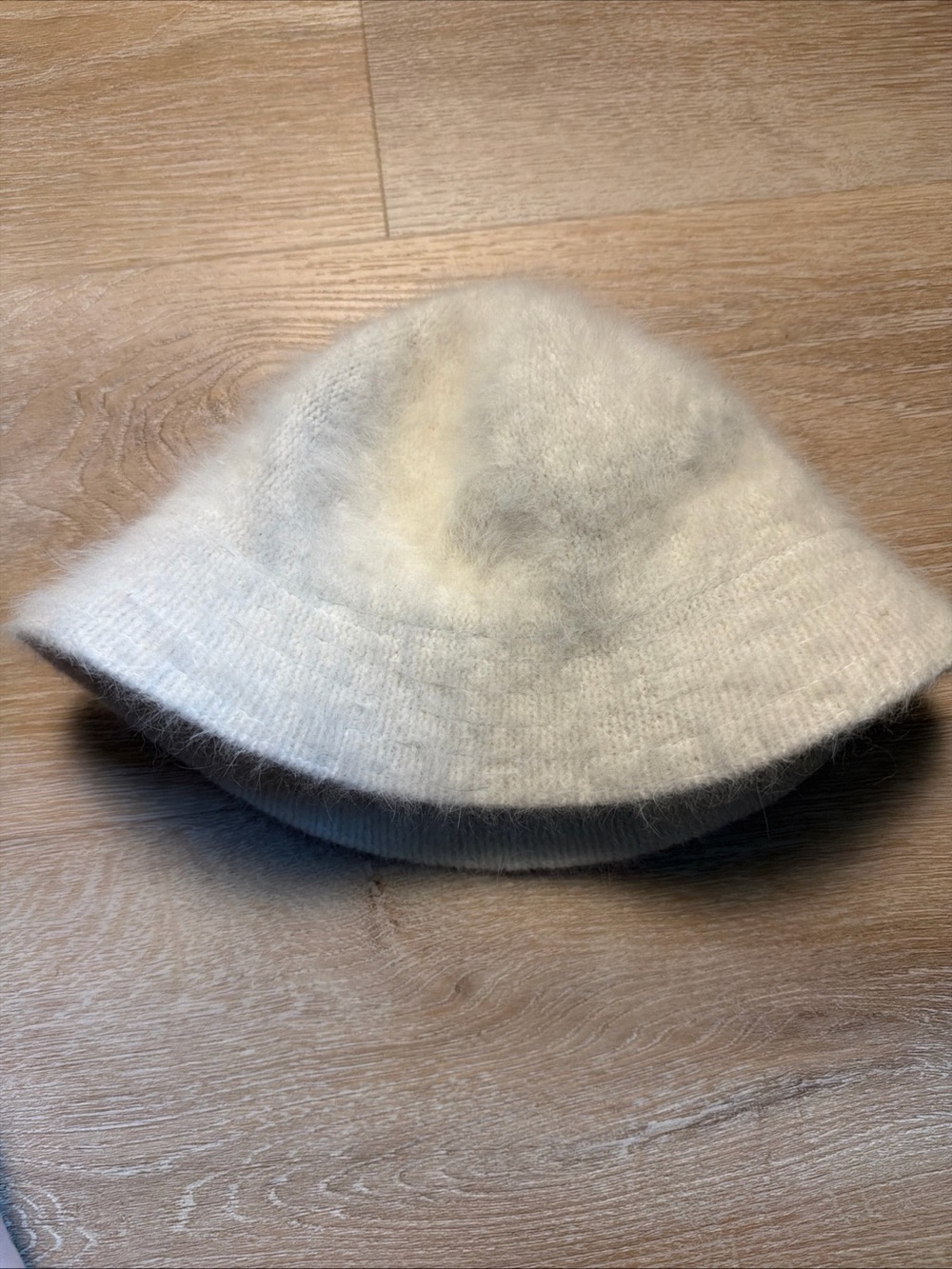 White Fuzzy Bucket Hat Angora Rabbit Hair Blend Winter Knit Cloche Festival Fall